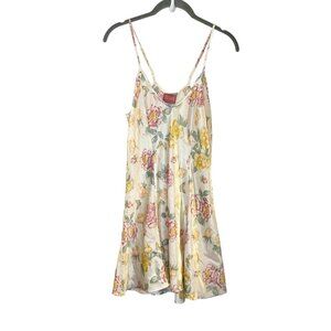 Vintage 80s 90s Cassini Floral Butterfly Satin Slip Mini Dress Cottagecore Fairy
